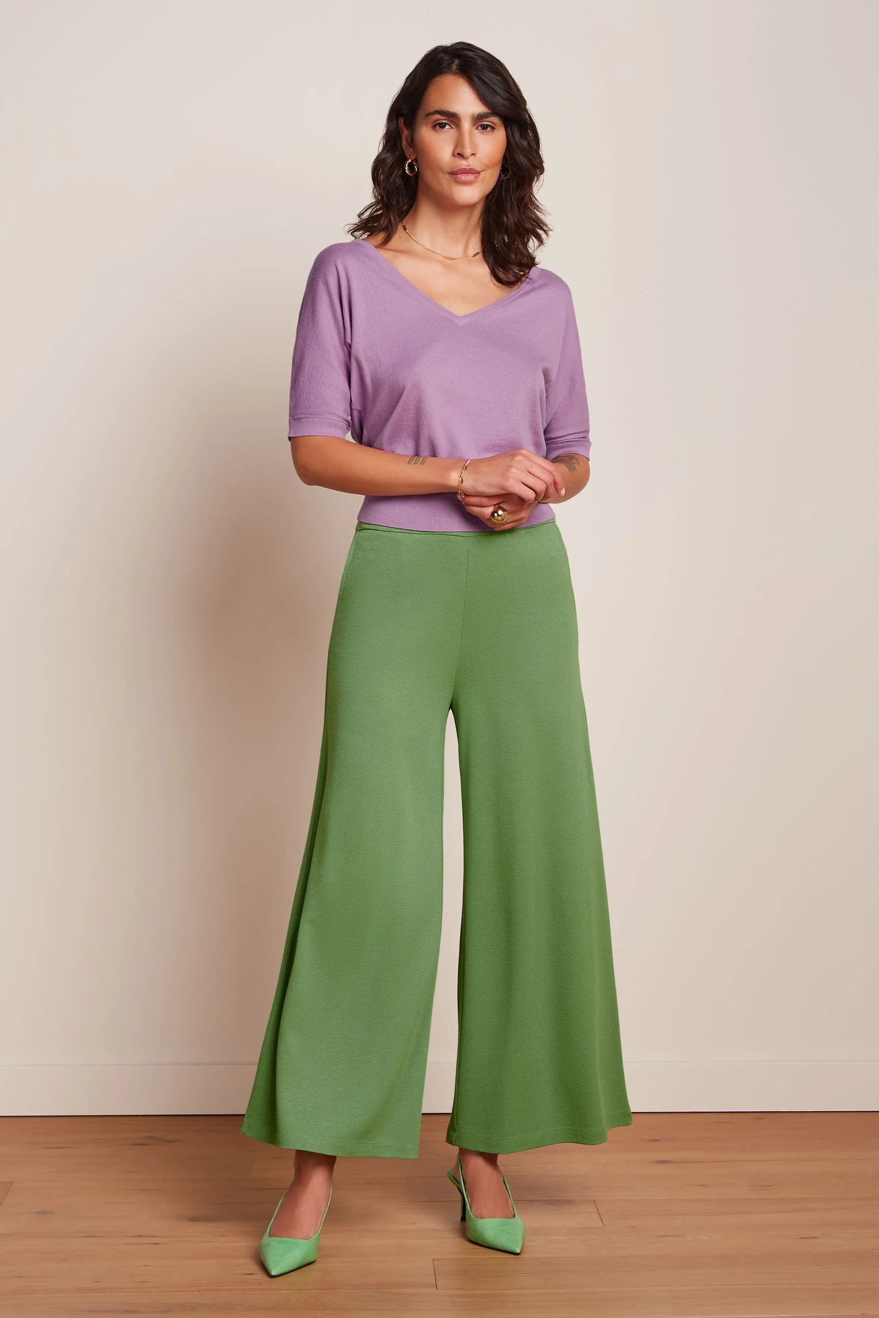 Border Palazzo Cropped Pants Milano Crepe