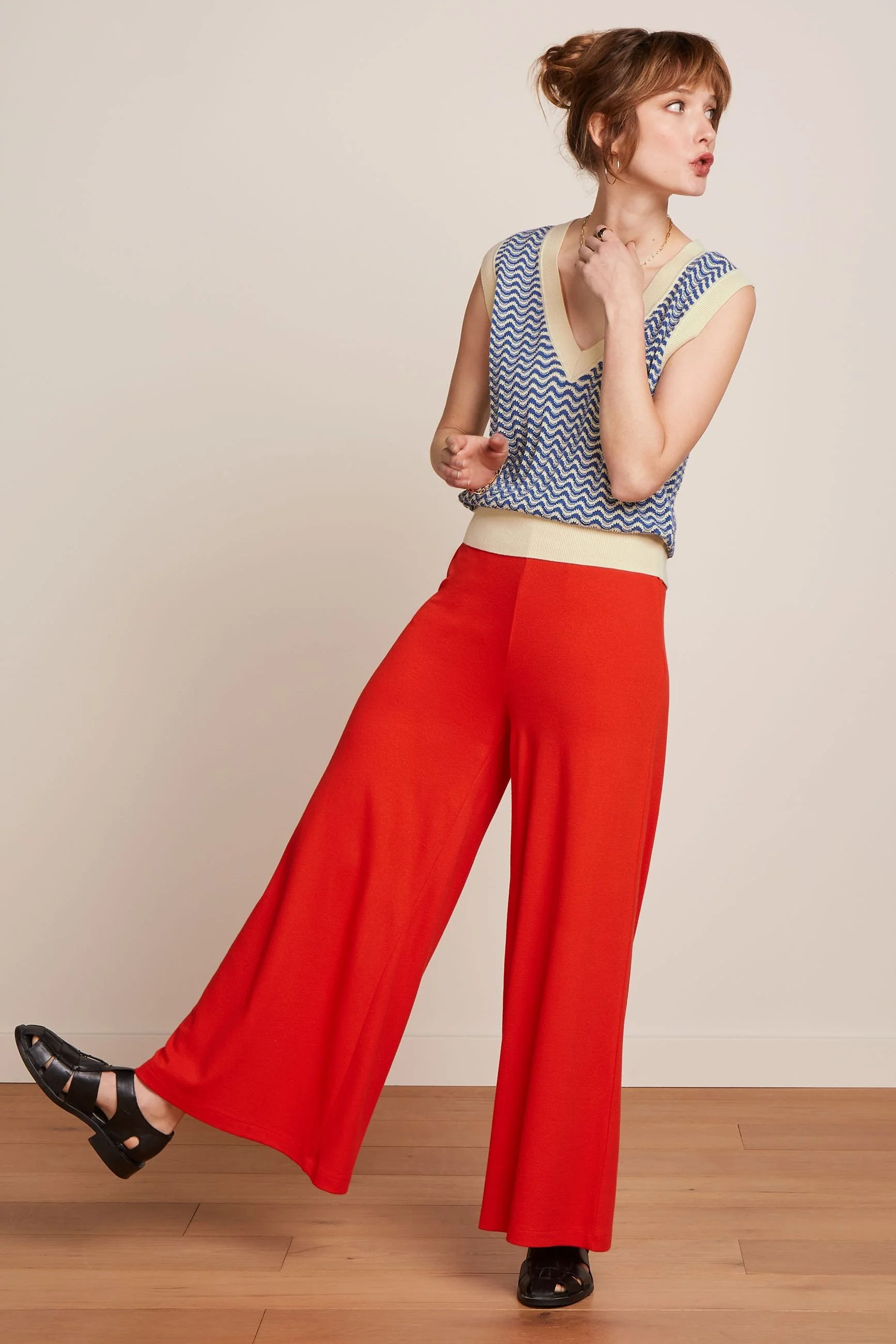 Border Palazzo Cropped Pants Milano Crepe